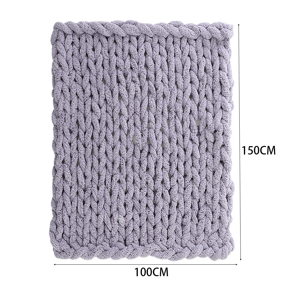 Stretchable Chunky Knit Handwoven Chenille Throw Blanket | Large | Grey