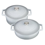 Cast Iron Casserole Set Of 2 26cm & 28cm / 4.3l & 5.8l Dishes Oven Proof Enamelled Cast Iron Pans With Lids | Gray