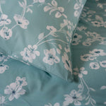 Petite Fleure 100% Cotton Duvet Cover Set – Floral Blossom Print Bedding With Piped Edges | Single | Duck Egg