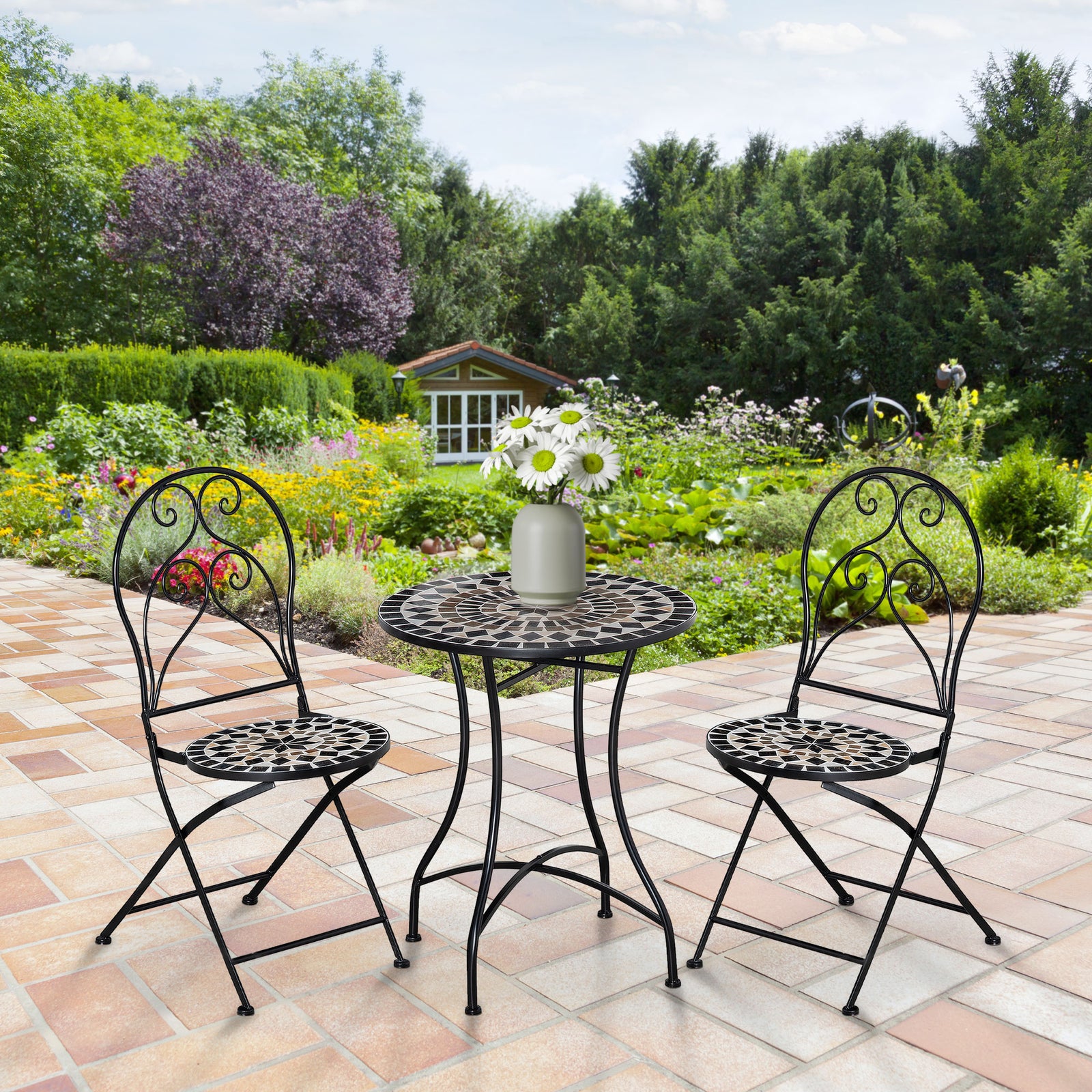 3 Pcs Garden Bistro Set With Balcony Table And Chairs Metal