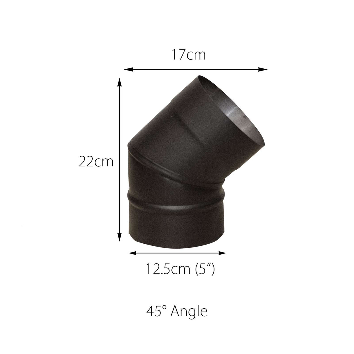 5 Inch (125mm) 45 Degree Elbow Bend Stove Flue Pipe Matte Black Stainless Steel