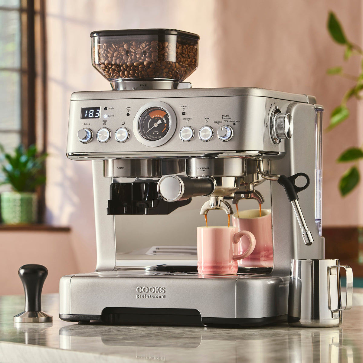Cooks Professional Bean-to-Cup Espresso Machine With Steam Wand