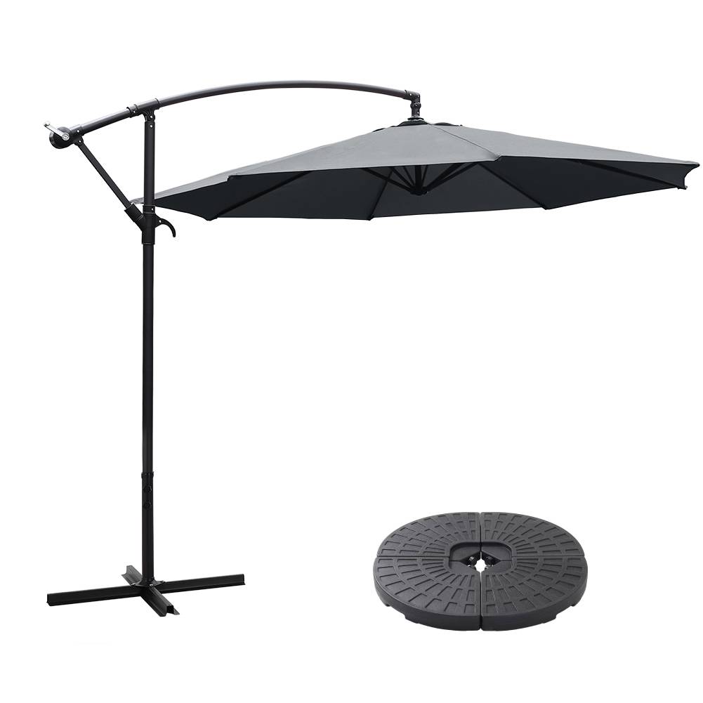 Outdoor 3m Cantilever Garden Parasol With Cross And Fillable Base | One Size | Grey