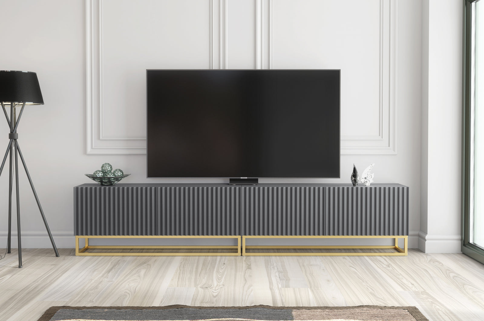 Ripple Duo Tv Unit 200cm - Fluted Design | Dark Grey