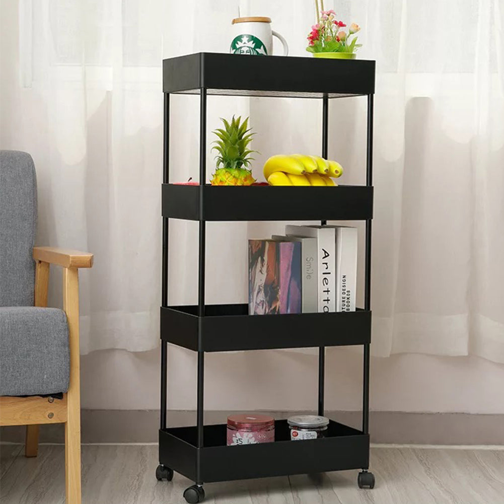 4/5 Tier Rolling Cart Storage Shelf For Kitchen Bathroom Black | Medium | Black