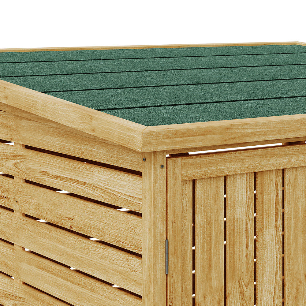 Outdoor Fir Wood Trash Bin Storage Shed– Sloped Asphalt Roof, Lockable Door, Natural Wood, Floor Included