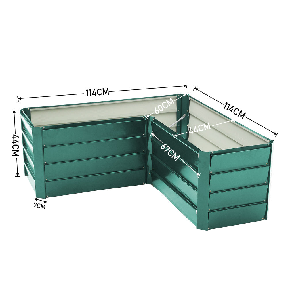 Outdoor Metal L-shaped Raised Garden Bed Garden Planter Plant | Dark Green