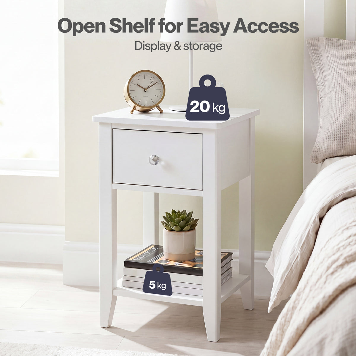 Levede Bedside Table Narrow Modern End Table Drawer & Shelf Bedroom White