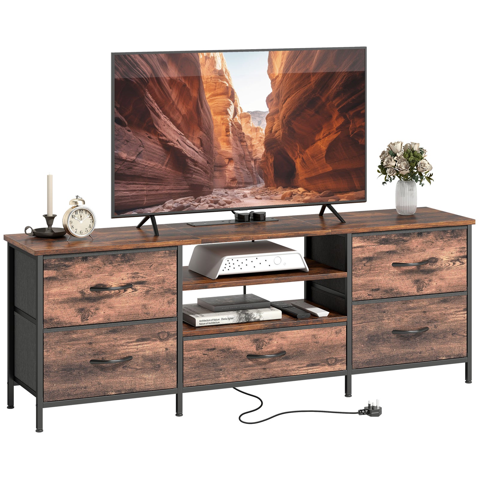 HOMCOM Tv Unit With Charging Station, Tv Stand For Tvs Up To 65 Inch