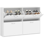 Wooden Shoes Cabinet Multi Flip Down Shelf Drawer Organizer | One Size | White