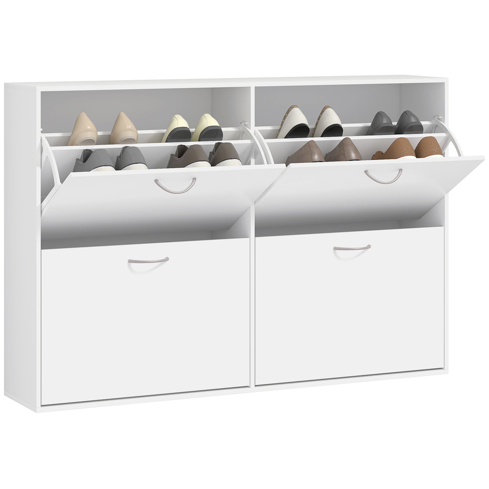Wooden Shoes Cabinet Multi Flip Down Shelf Drawer Organizer | One Size | White