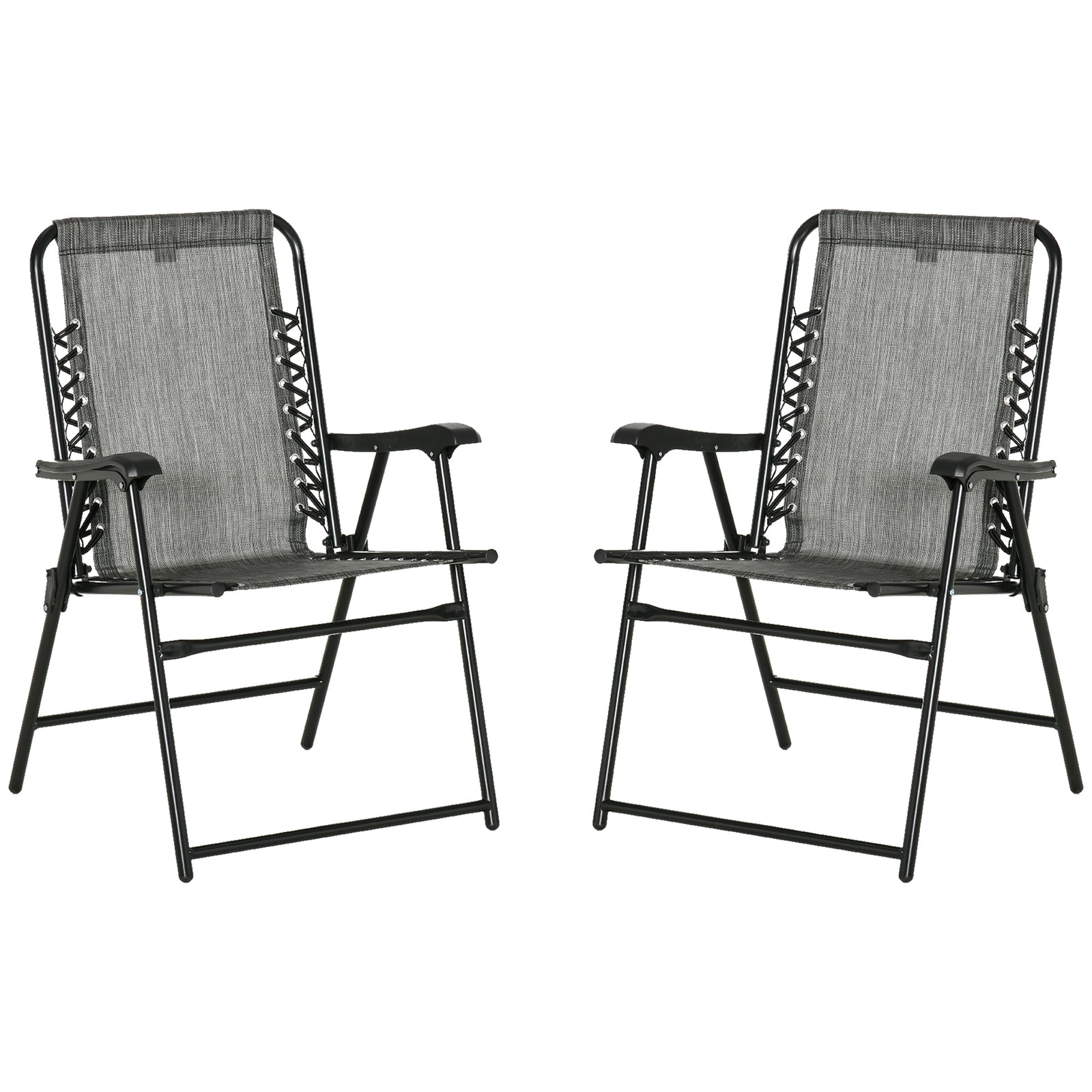 2 Pcs Patio Folding Chair Set, With Armrest, Breathable Mesh | Gray