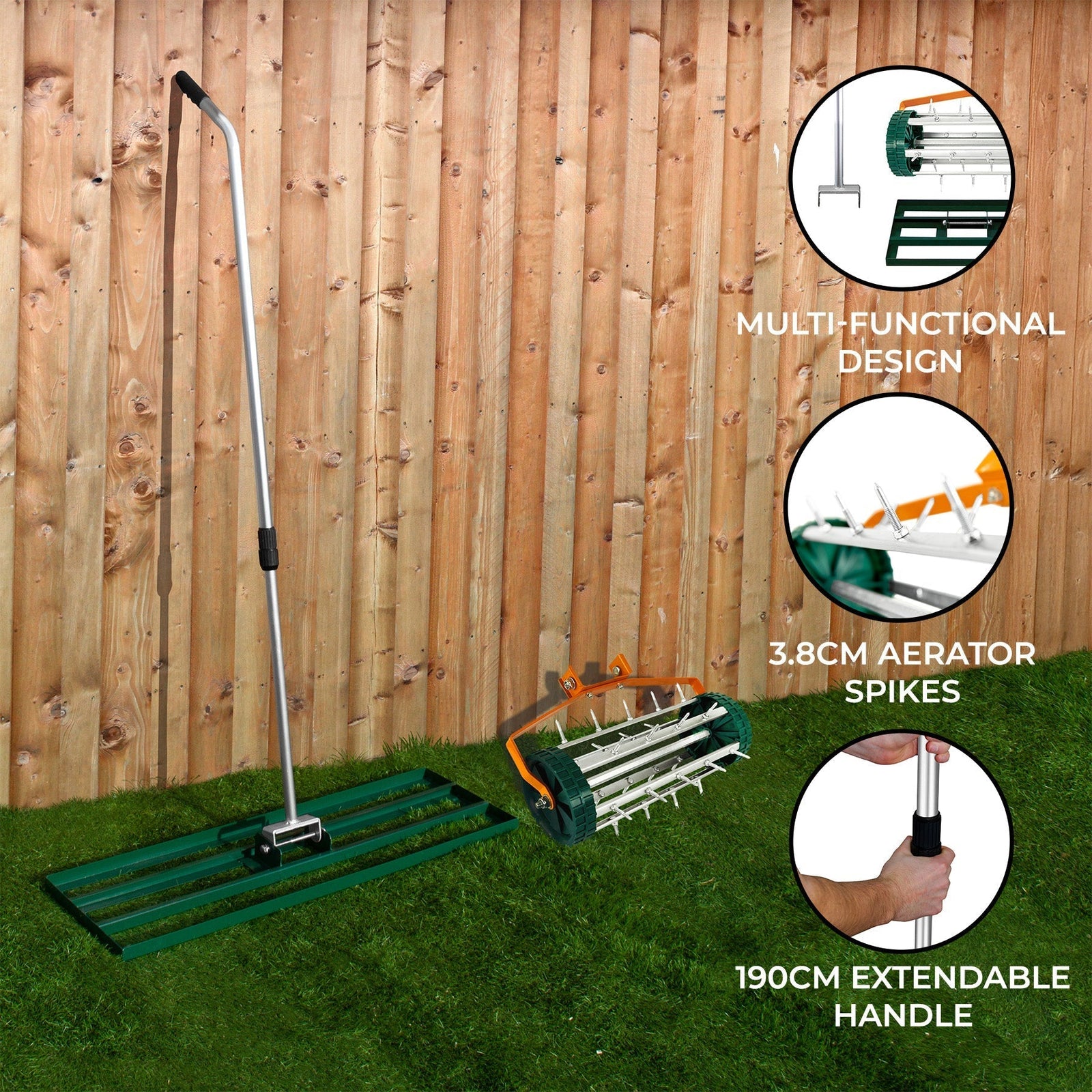 100cm Lawn Leveller & Aerator | Green