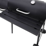 2-in-1 Charcoal Grill & Smoker Combo, Barrel BBQ with Offset Smoker, Outdoor Barbecue with Wheels, Thermometer & Side Shelf
