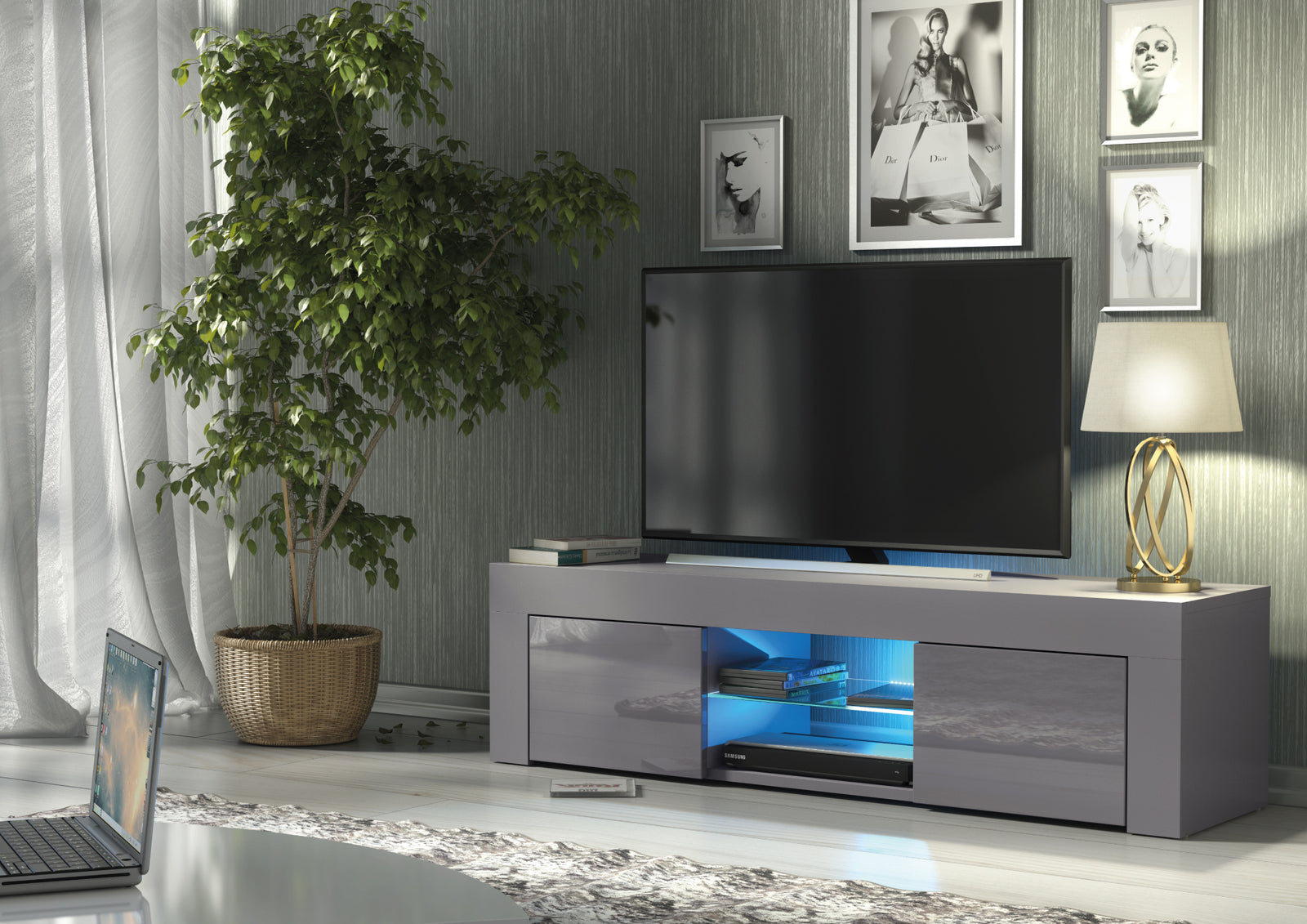 Loom Tv Unit 130cm With Led Lights | Dark Grey