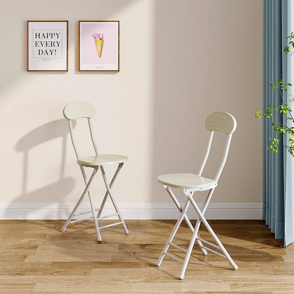 2 Pieces Compact Wooden Folding Chair With Metal Legs | Set of 2 | White