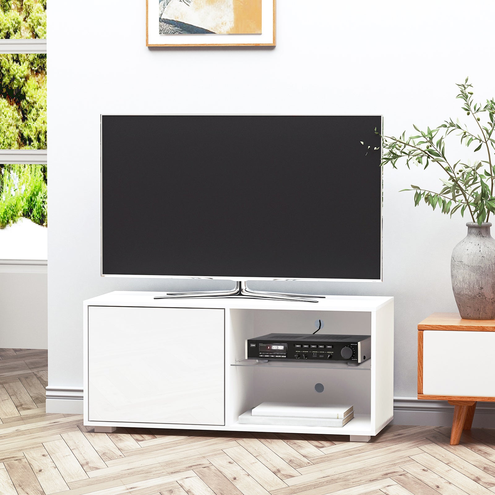 High Gloss Tv Stand Cabinet Shelves White