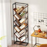 10 Tier Tree Bookshelf Industrial Tall Bookcase | Rustic Brown