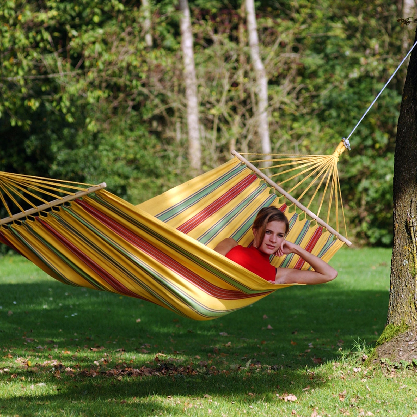 Amazonas Aruba Vanilla Single Spreader bar Cotton Weatherproof Garden Hammock With Bag