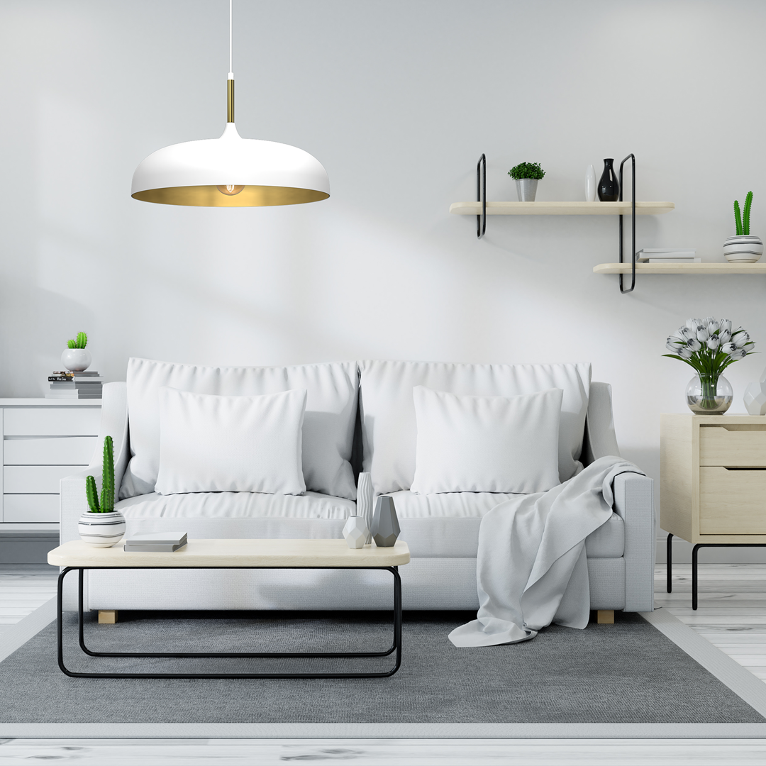 Lincoln 45cm Pendant Lamp Stylish Hand Made Scandi Style Lamp With A Golden Finish To The Shade Interior 1xe27 | 45cm | White