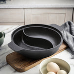 25cm Dia Black Cast Iron Hot Pot With Divider