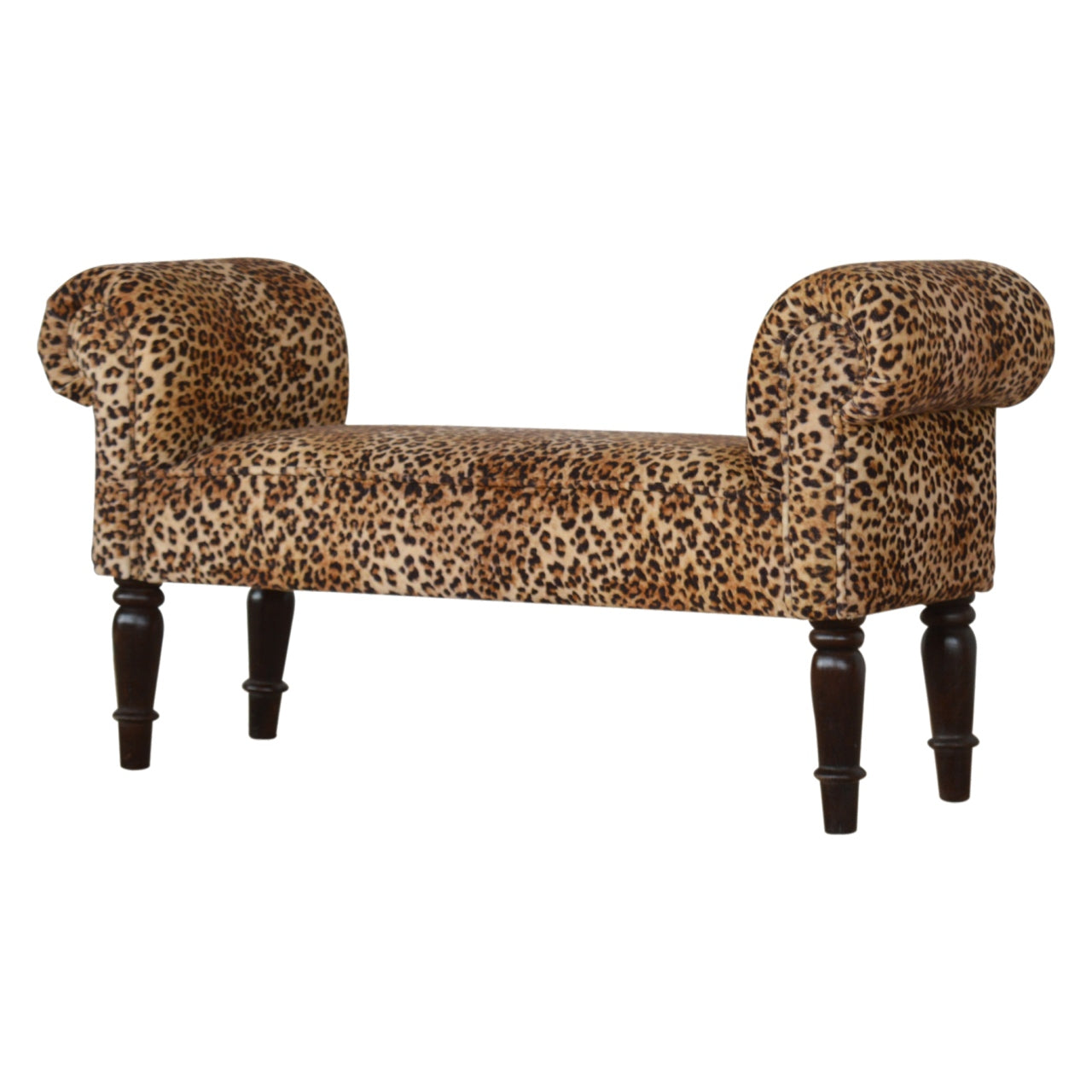 Solid Wood Leopard Print Velvet Bench