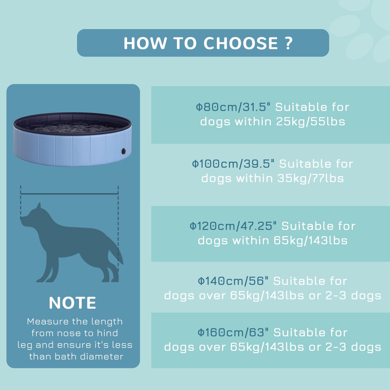 Pawhut Pet Paddling Pool Cat Dog Indoor/ Outdoor Foldable 120cm Diameter | Blue