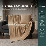 Pure Handmade Cotton Muslin Cushion With Cover | 45cm x 45cm | Beige