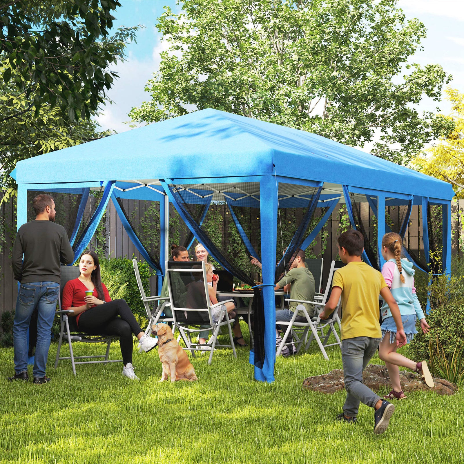 6 X 3m Pop Up Party Tent Canopy With 6 Removable Sidewalls | Blue
