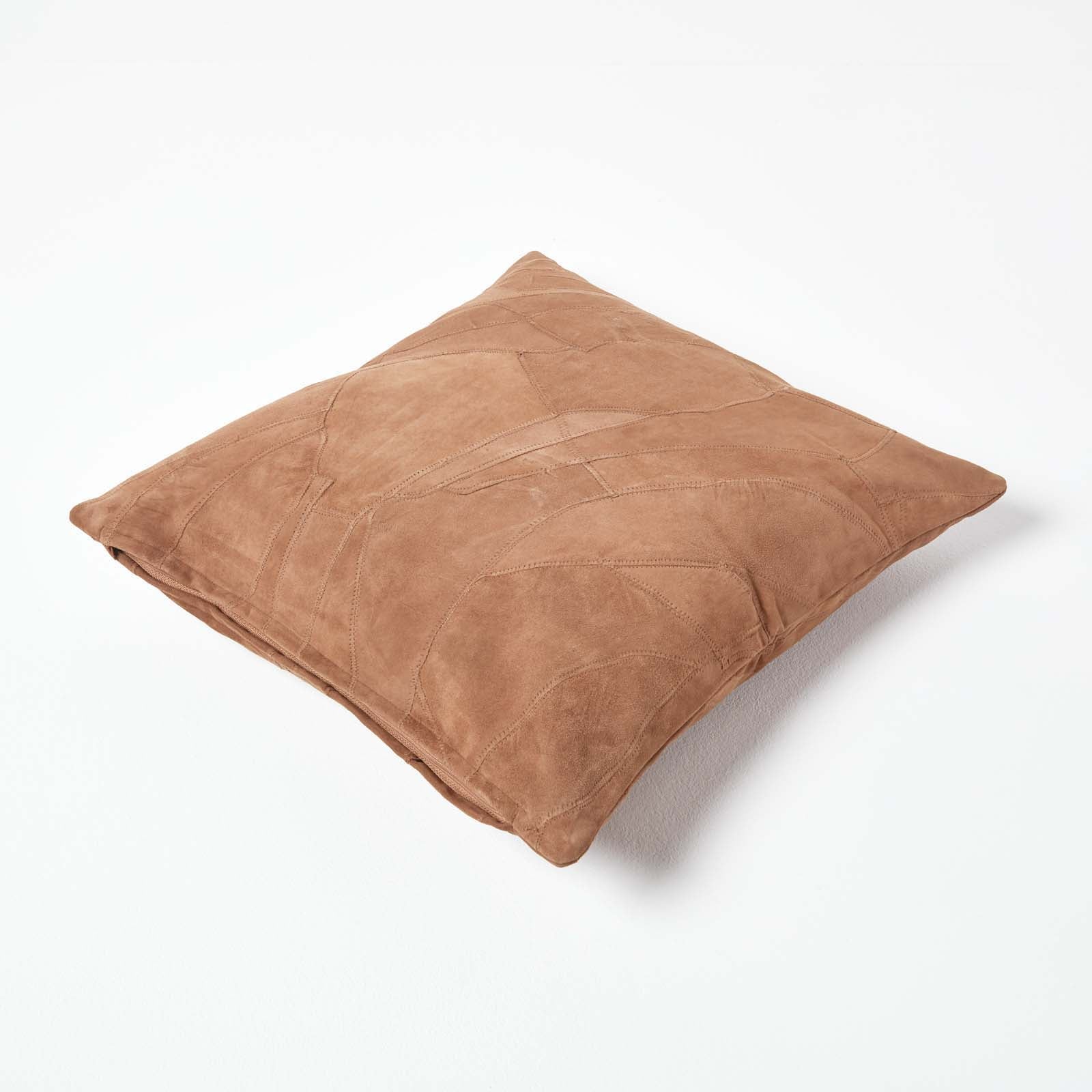 Real Leather Suede Cushion With Feather Filling | 45cm x 45cm | Tan