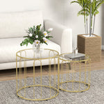 Coffee Table Set Of 2, Nest Of Tables With Metal Frame | One Size | Gold