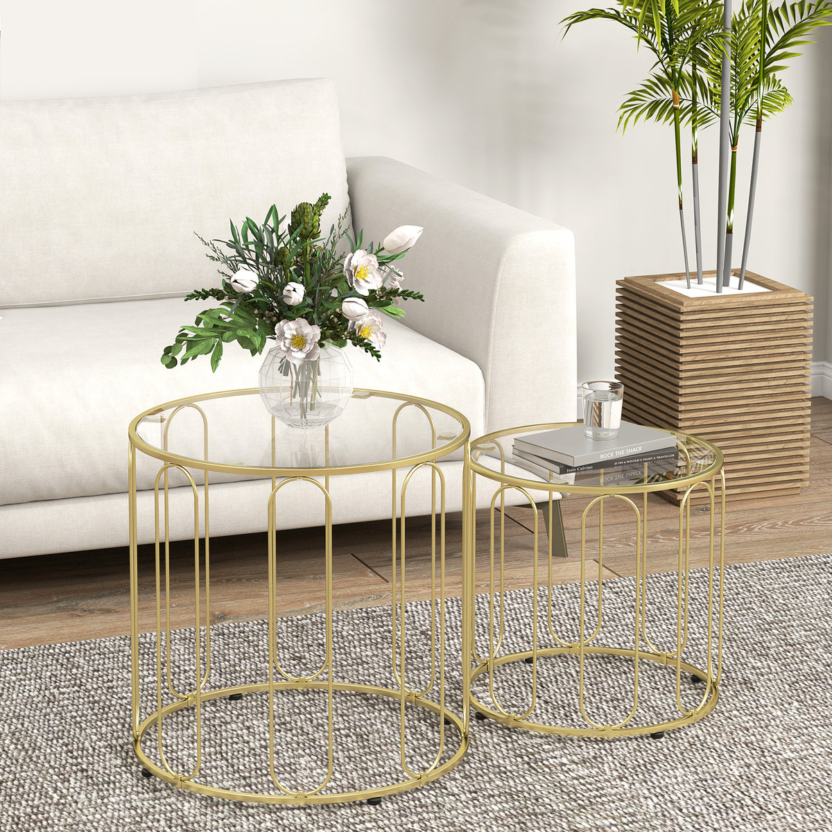 Coffee Table Set Of 2, Nest Of Tables With Metal Frame | One Size | Gold