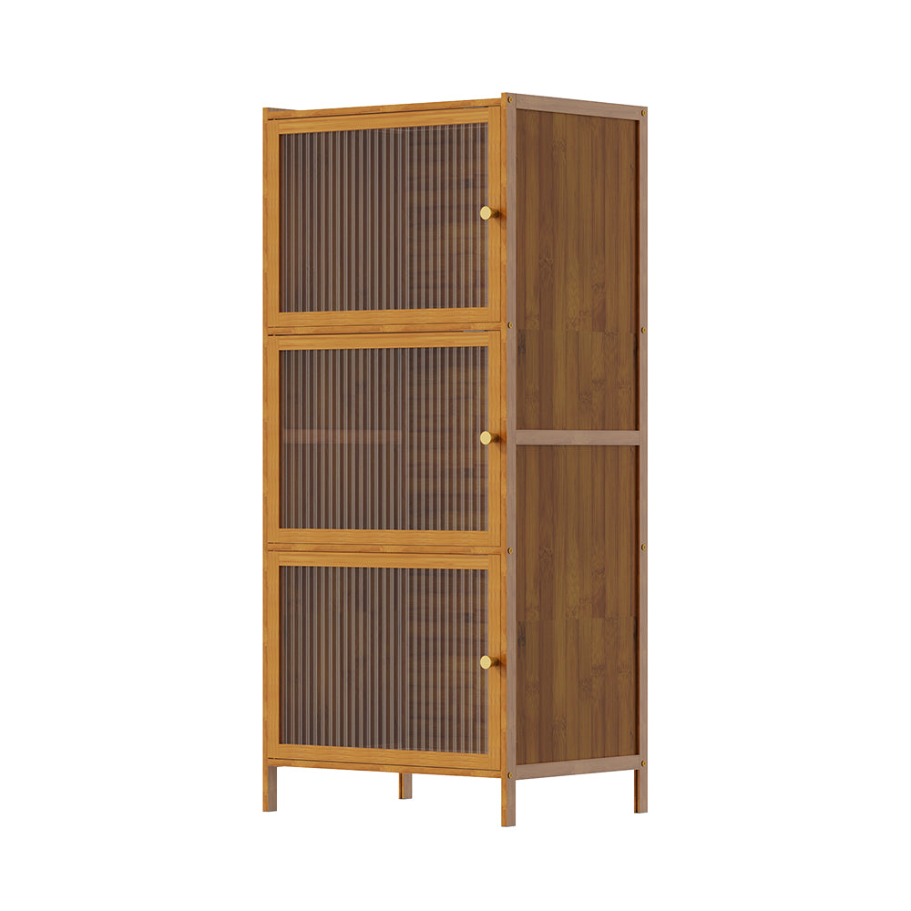 Versatile 3-tier Storage Cabinet With Transparent Doors,bamboo & Mdf Freestanding Organizer For Small Spaces