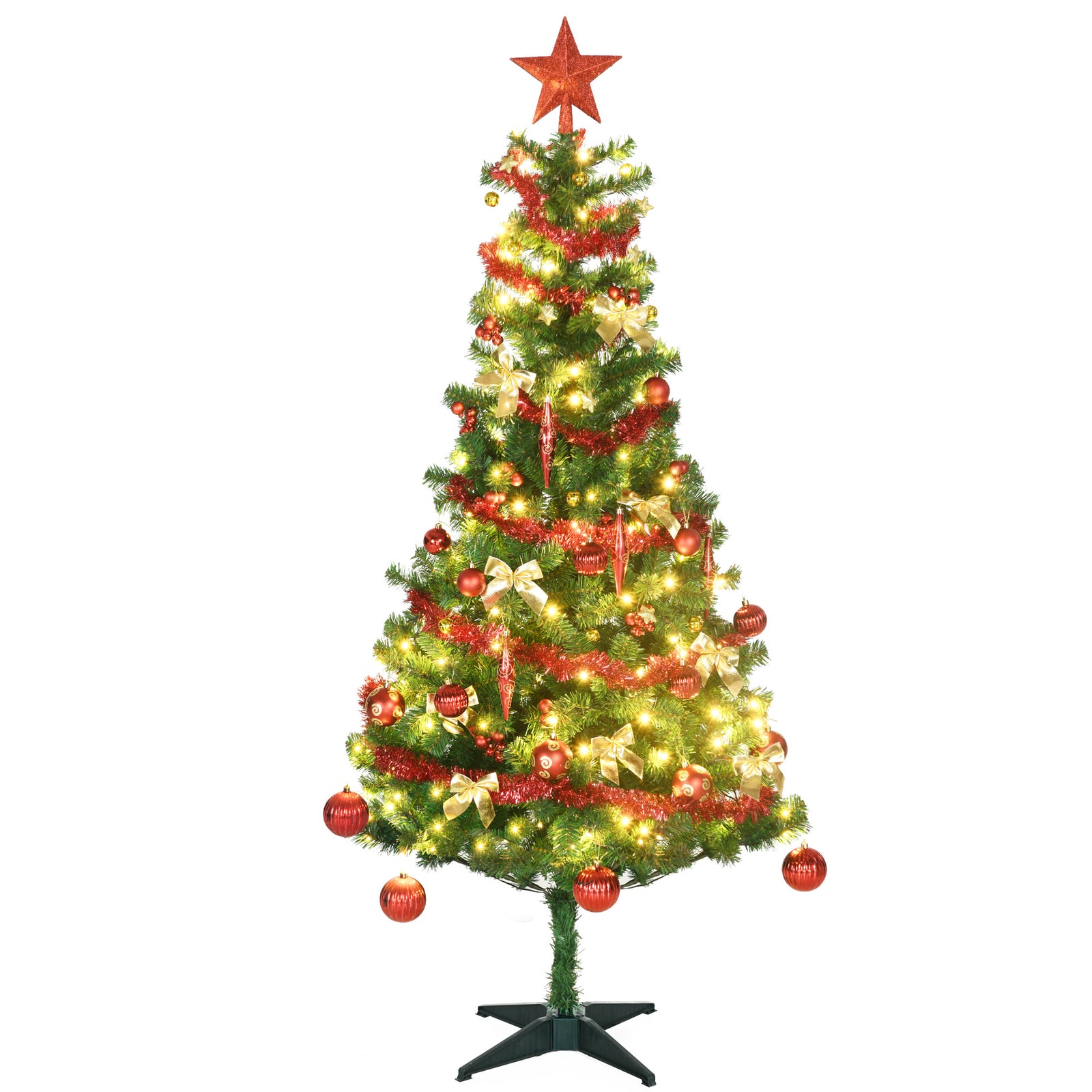 6ft Artificial Decorated Christmas Tree With Led Lights, Auto Open | 6ft | Green