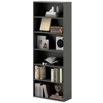 6 Tier Bookshelf, Freestanding Bookcase Adjustable Shelves | One Size | Black