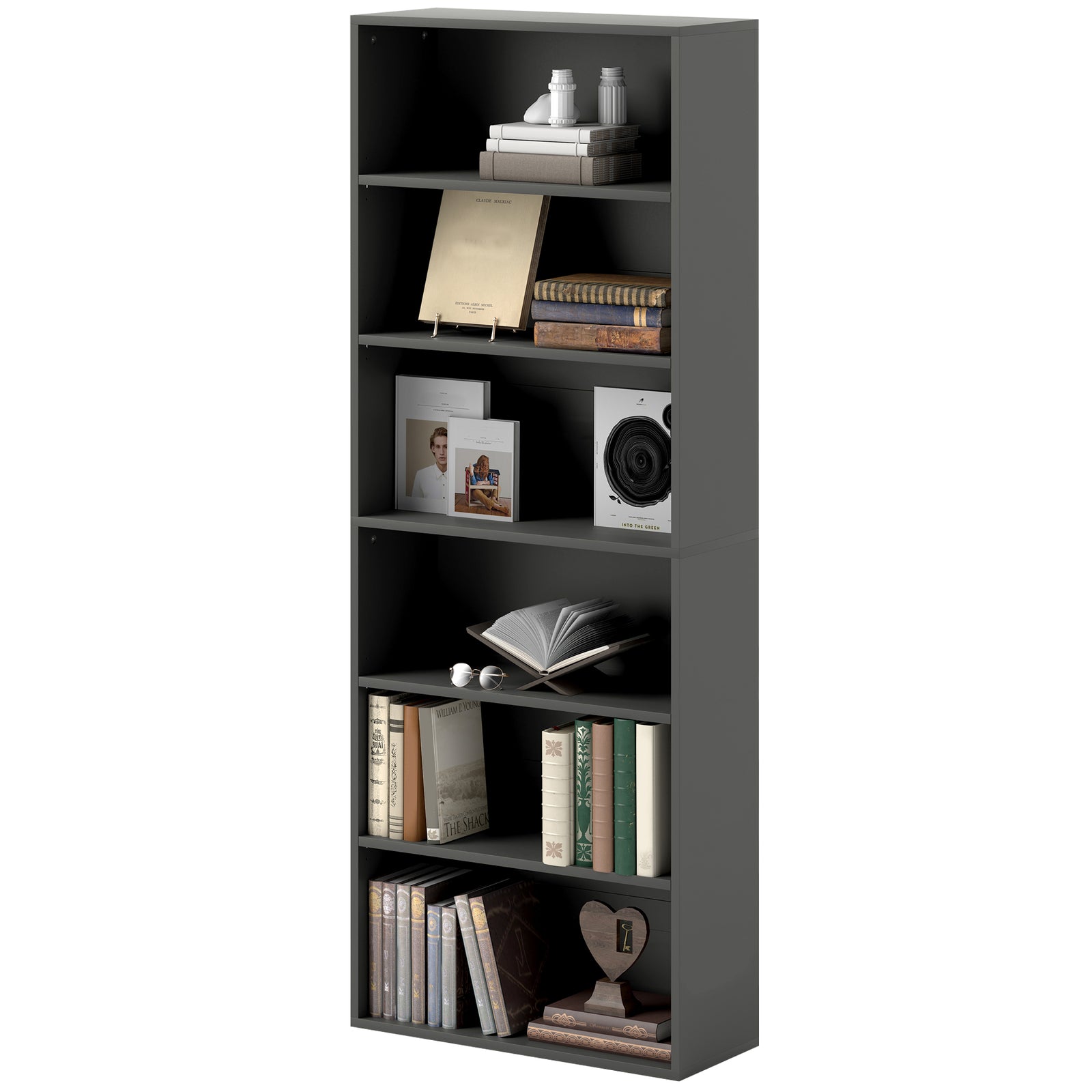 6 Tier Bookshelf, Freestanding Bookcase Adjustable Shelves | One Size | Black
