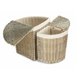 White Cotton Lined Antique Wash Wicker Corner Laundry Basket | Small | White