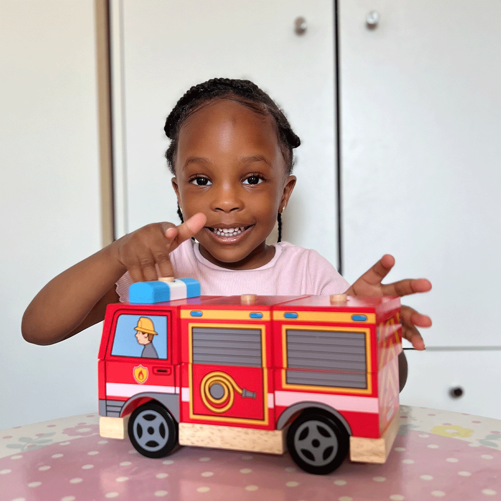 Wooden Stacking Fire Engine Toy And Puzzle