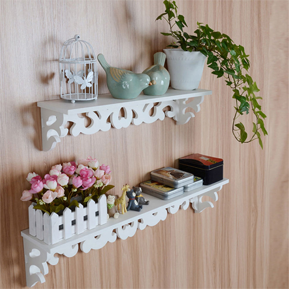 Set Of 3 Wooden Shelves Storage Display Rack Wall-mounted White