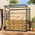 Metal Firewood Log Rack With Waterproof Cover | Large | Black