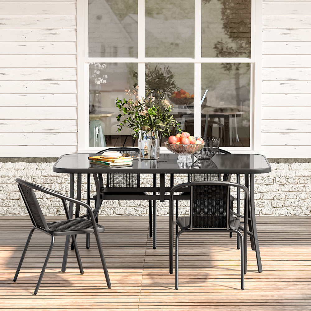 5 Pieces Garden Dining Set Outdoor Tempered Glass Garden Table With Rattan Chairs
