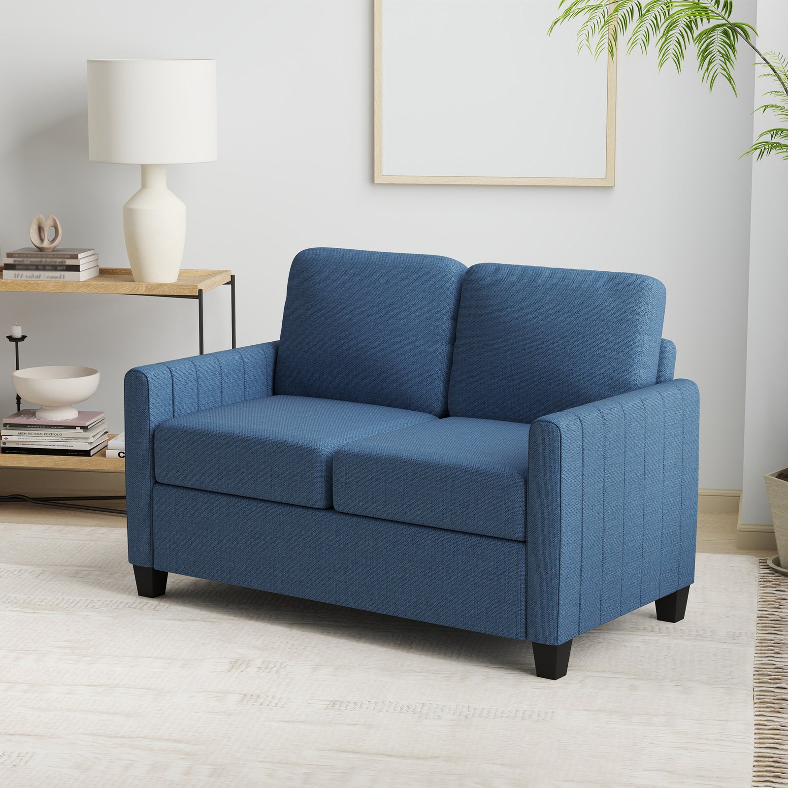 Modern 2 Seater Sofa With Spring Cushion, Back Pillow | Blue