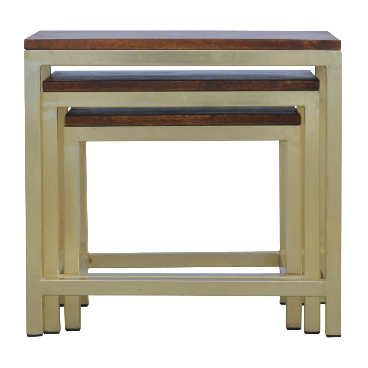 Solid Mango Wood Chunky Gold Stool Set Of 3