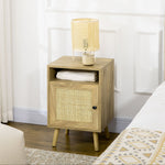 Nightstand, Rattan Bedside Table W/ Cabinet, Shelf