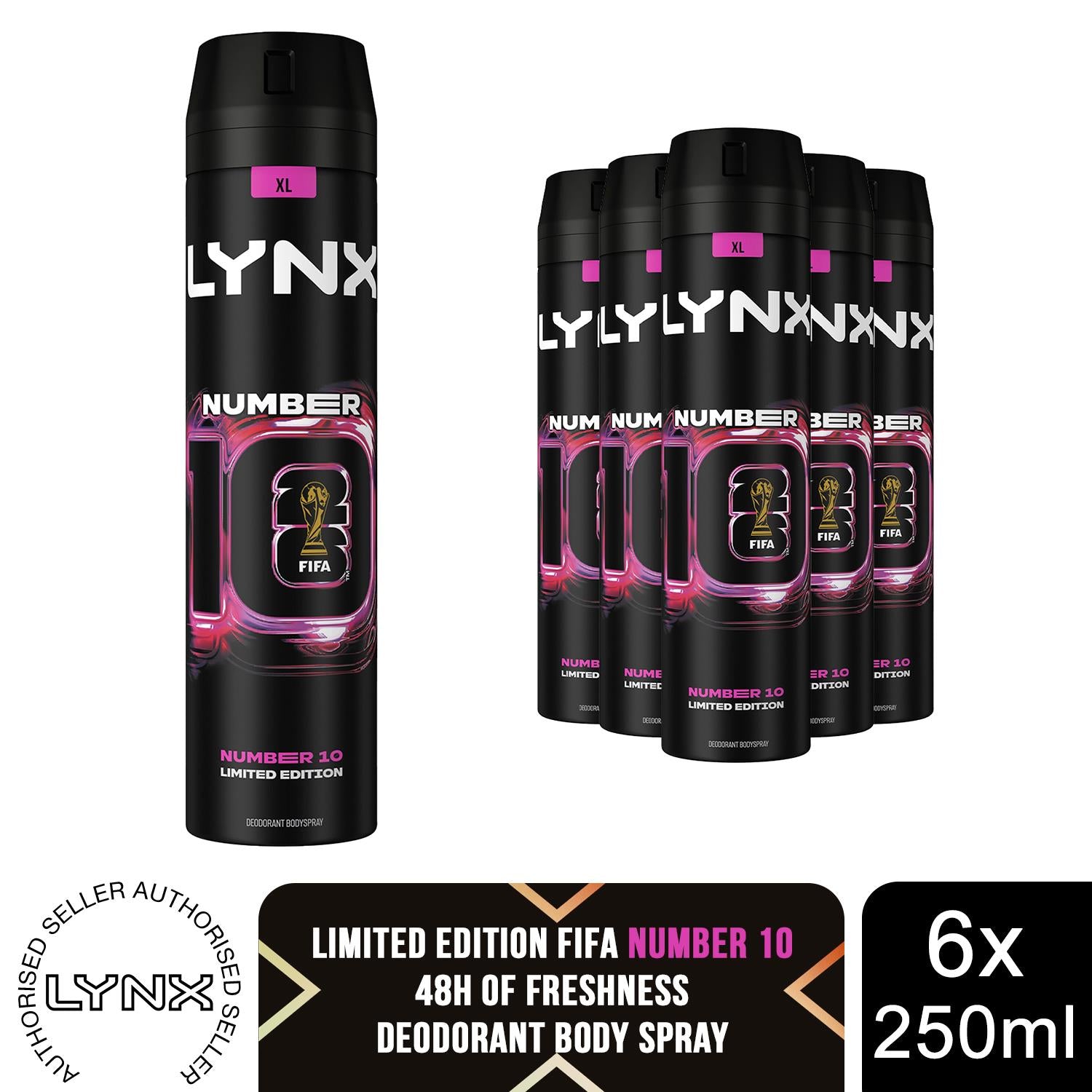 Number 10 Fifa Aerosol Body Spray Deo Citrus & Watermelon Scent 250ml, 6 Pack