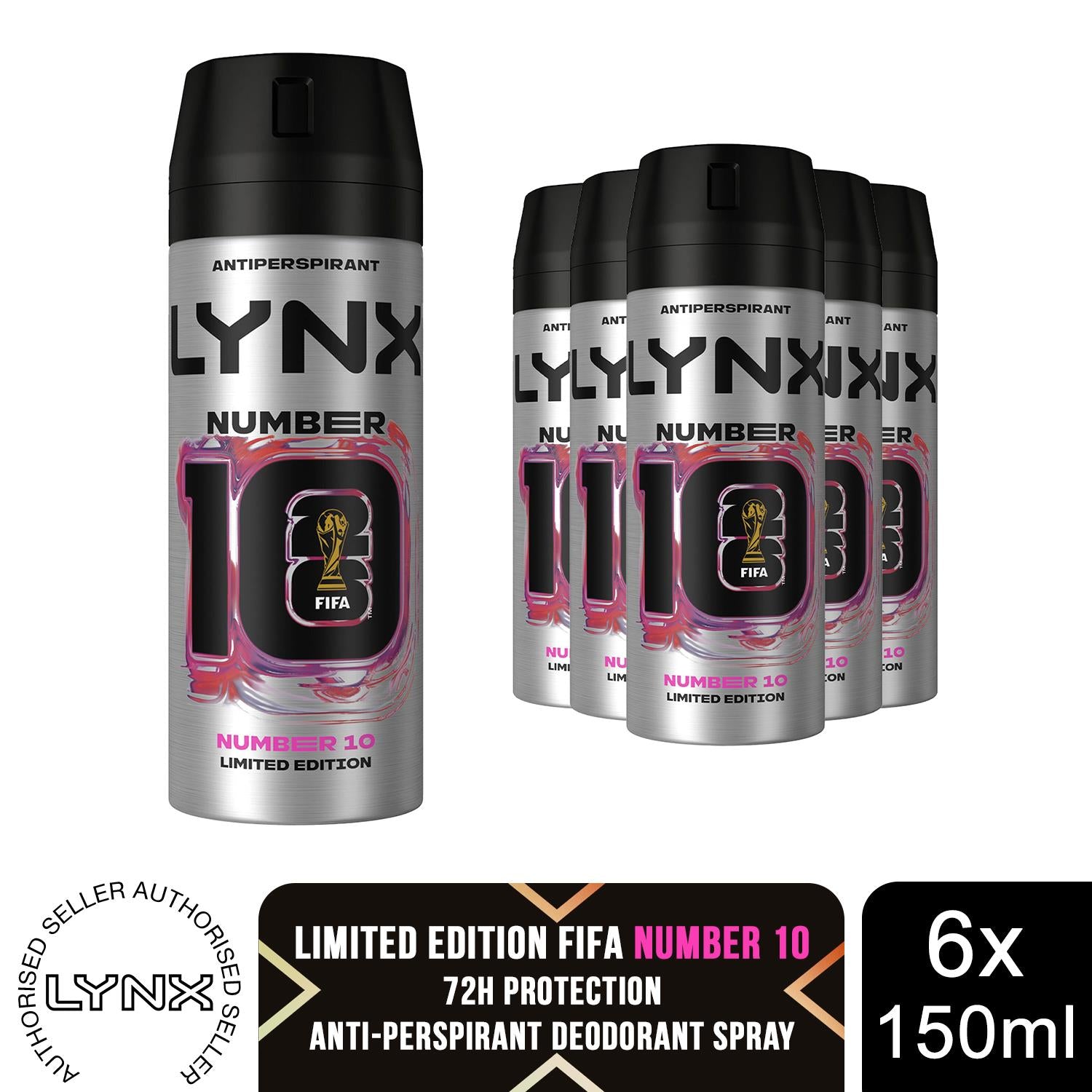Limited Fifa No 10 Deodorant Anti-perspirant Spray 72h Protection 150ml, 6 Pack