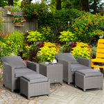 5 Pcs Rattan Sofa Lounge Footstool Coffee Table Set