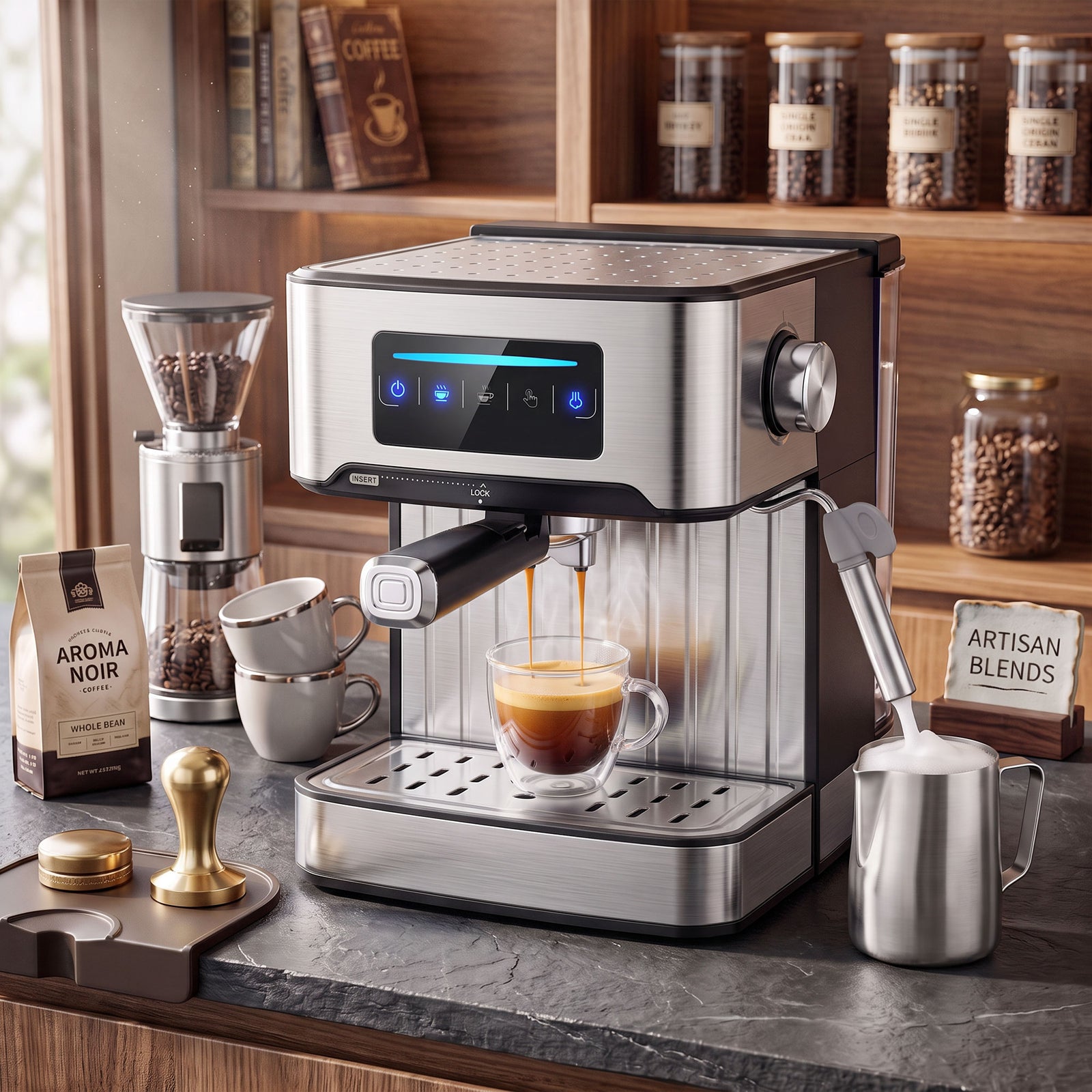 HOMCOM Espresso Machine, 20-bar, 1.6 L Tank, Led Touch, Black