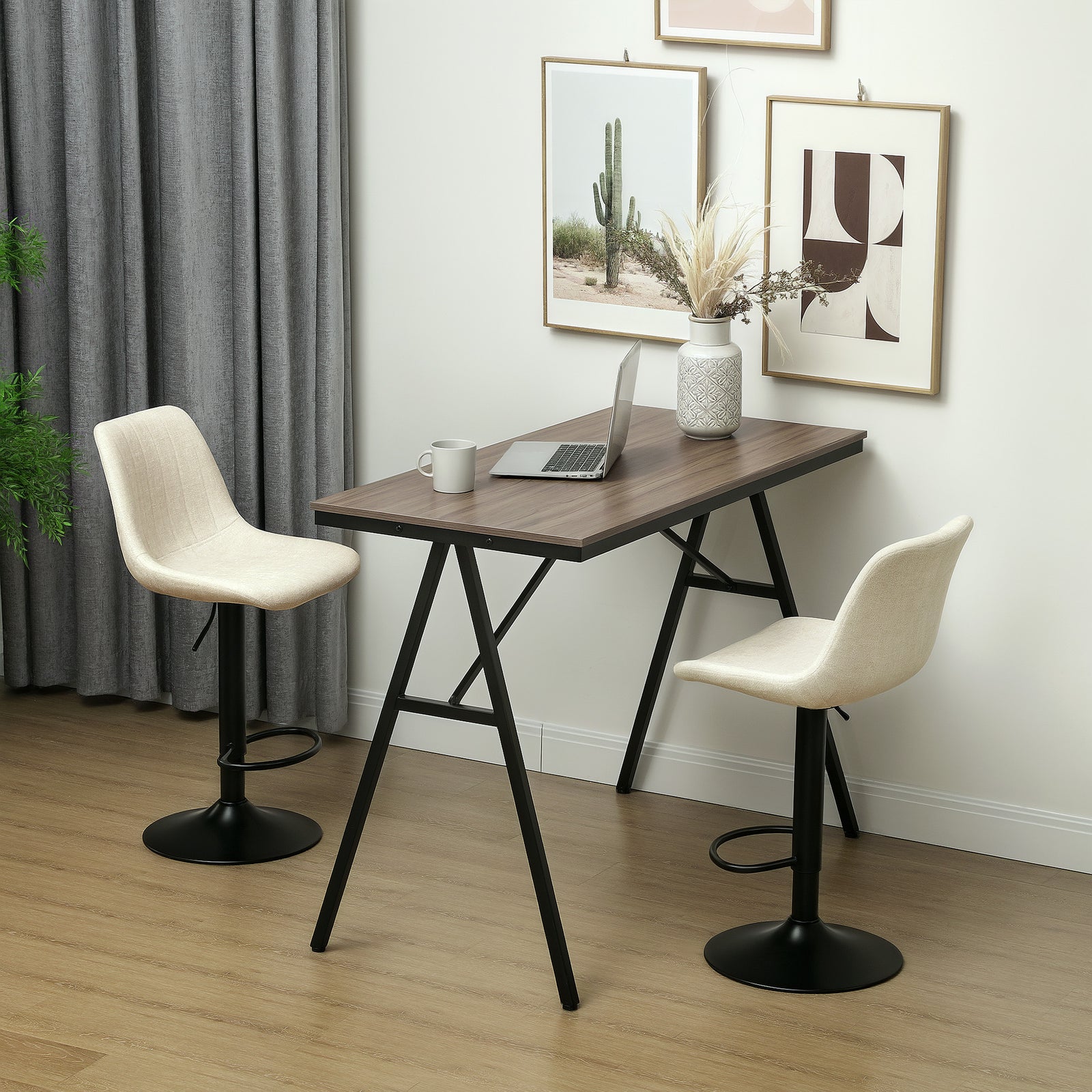Bar Stools Set Of 2 Adjustable Swivel With Backrest | One Size | Beige