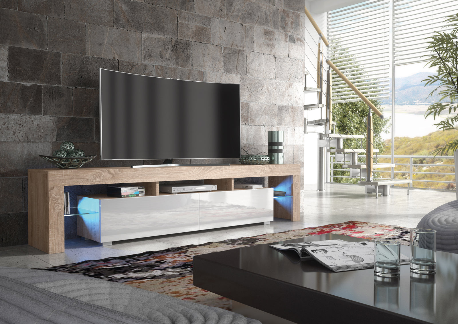 Nova Tv Unit 200cm With Led Lights | Natural Oak